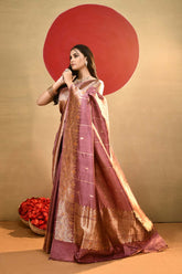 'Katha' Dusty Mauvish Pink Pure Katan Silk Kadhua Meenakari Banarasi Handloom Saree